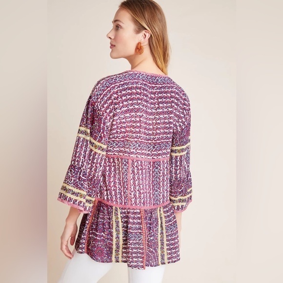 ANTHROPOLOGIE Maeve Lilyana Tiered 100% Silk Blouse SIZE LARGE BOHO flounce - Picture 5 of 13